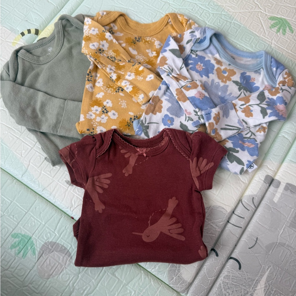 Baby Girls' Floral & Solid Long-Sleeve Onesies - Multi Color Pack NEWBORN size